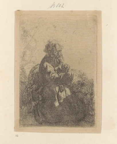 Hieronymus geknield in gebed, de blik naar beneden gericht by Rembrandt van Rijn, book, 1635