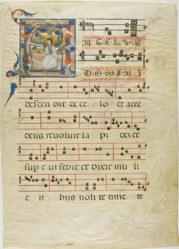 Angel in a Historiated Initial "A" from an Antiphonary by Neri da Rimini, painting, 1300-1310