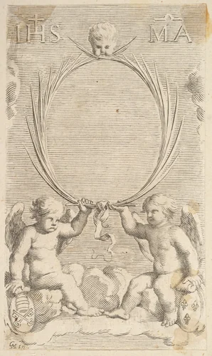 Two Angels Seated on Clouds by Claude Mellan, print, 1600-1688