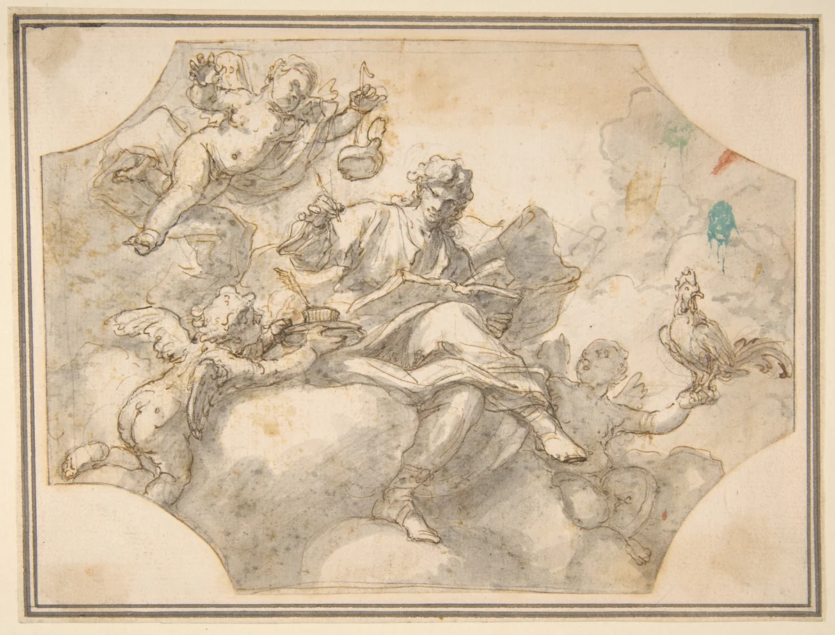 Allegorical Figure of Study by Francesco Solimena, drawing, 1657-1747
