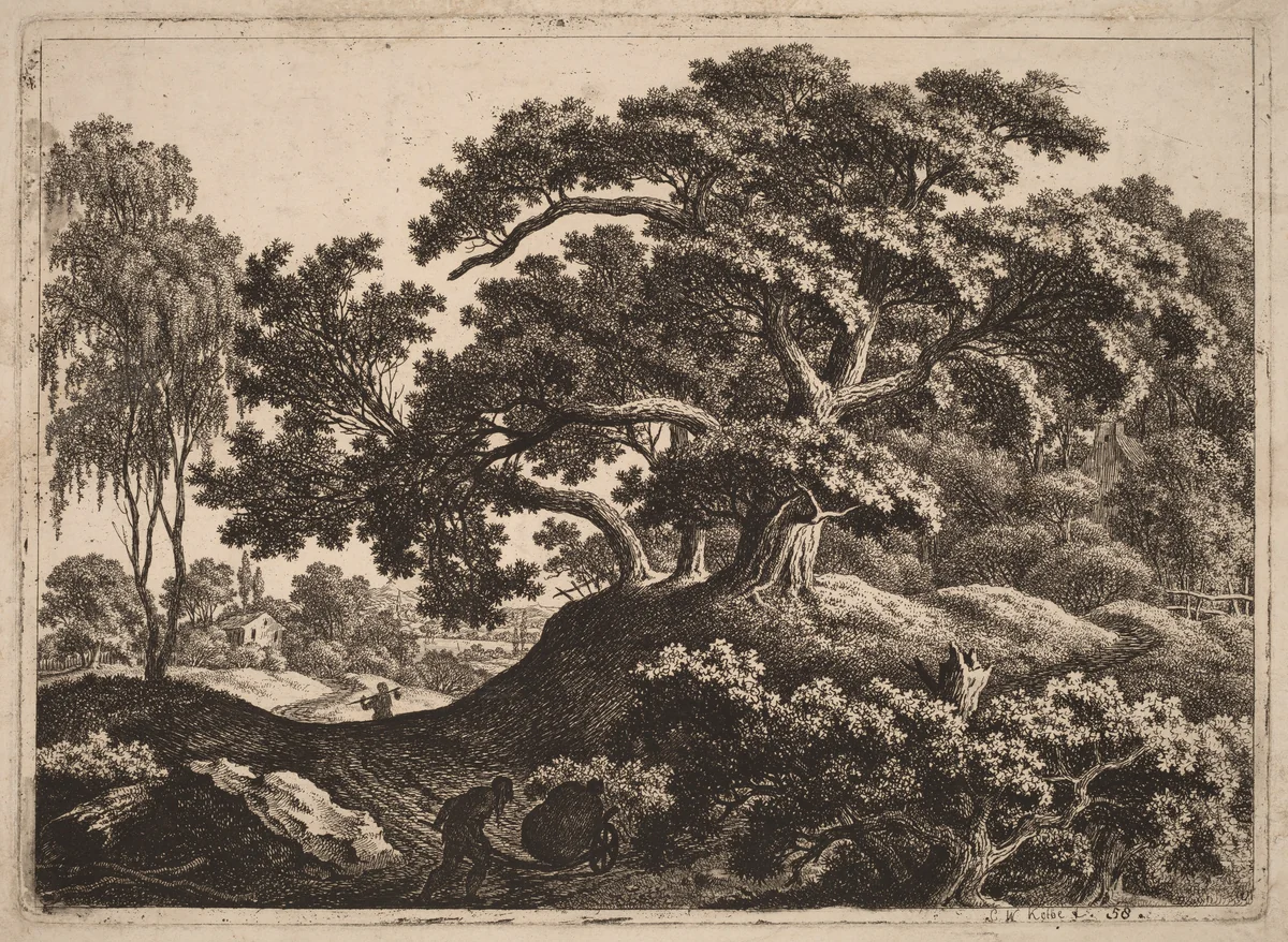 Landscape with Man Pushing a Cart by Carl Wilhelm Kolbe, print, 1797-1835