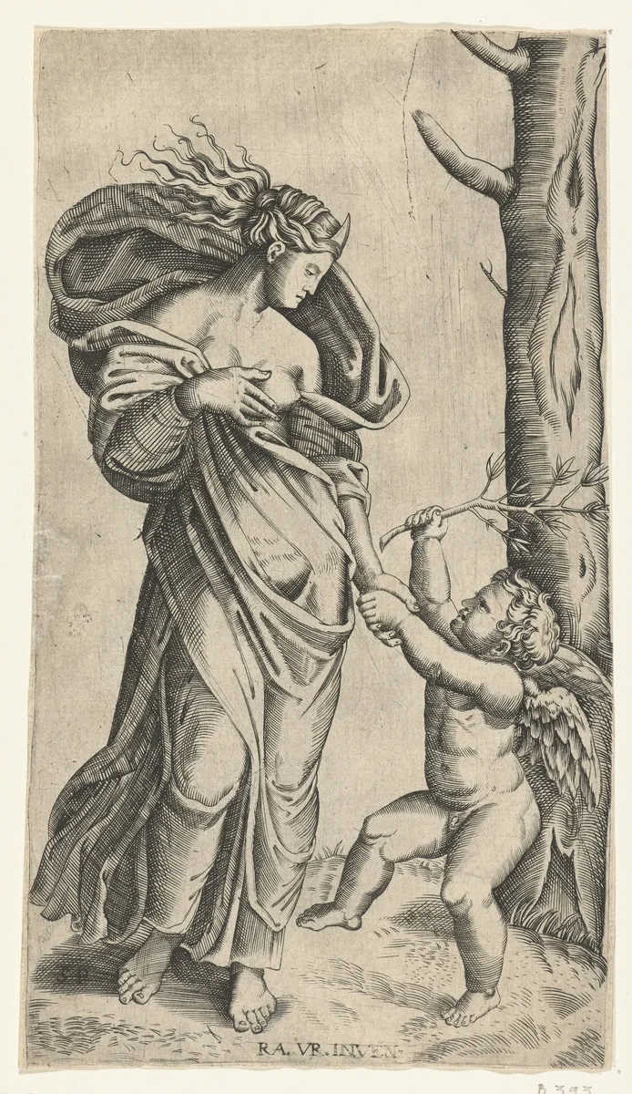 Verzoening van Minerva en Cupido by anonymous, print, 1517-1570
