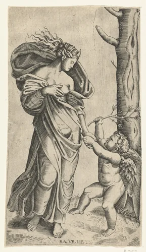 Verzoening van Minerva en Cupido by anonymous, print, 1517-1570
