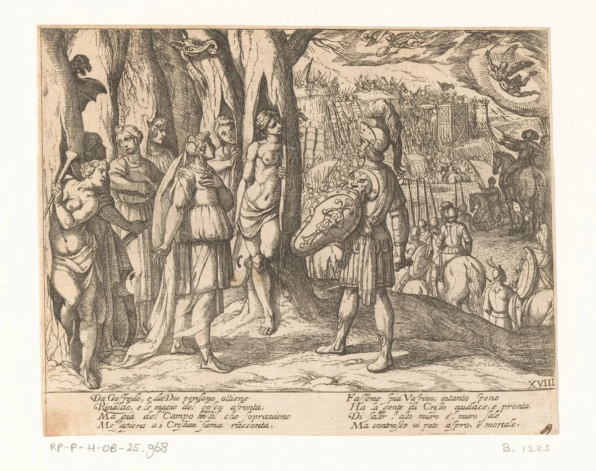 Illustratie bij Canto XVIII van Tasso's 'Gerusalemme Liberata' by Antonio Tempesta, print, 1565-1630