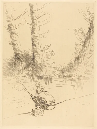Angler (Le pecheur a la ligne) by Alphonse Legros, print, 1837-1911