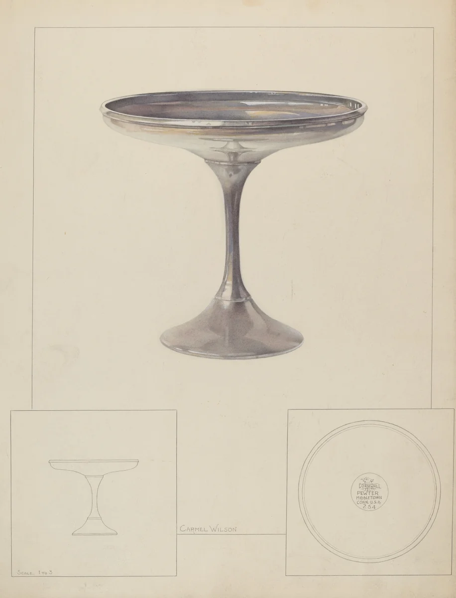 Pewter Compote by Carmel Wilson, index of american design, 1937