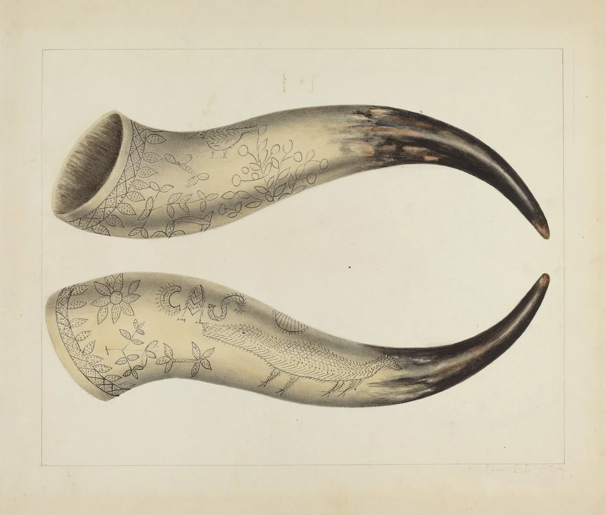 Powder Horn by Annie B. Johnston, index of american design, 1938