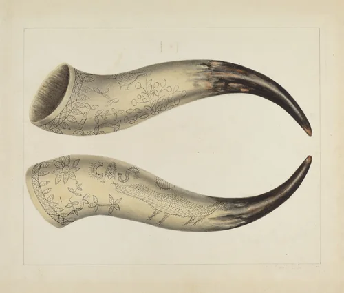 Powder Horn by Annie B. Johnston, index of american design, 1938