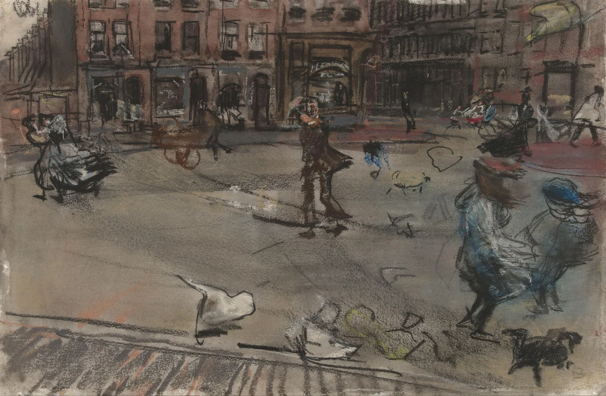 Windvlaag op het Dapperplein in Amsterdam by Isaac Israels, drawing, 1895