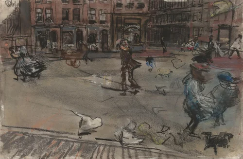 Windvlaag op het Dapperplein in Amsterdam by Isaac Israels, drawing, 1895