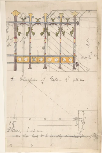 Design for an Iron Gate, Elevation and Plan by Richardson Ellson, drawing, 1875-1885