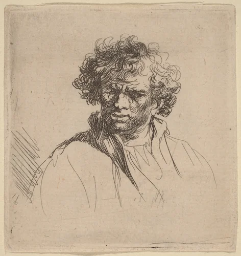 Curly-Headed Man with a Wry Mouth by Rembrandt van Rijn, print, 1635