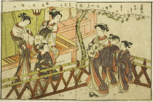 Double-page Illustration from Vol. 2 of "Picture Book of Spring Brocades (Ehon haru no nishiki)" by Suzuki Harunobu (鈴木春信), print, 1771