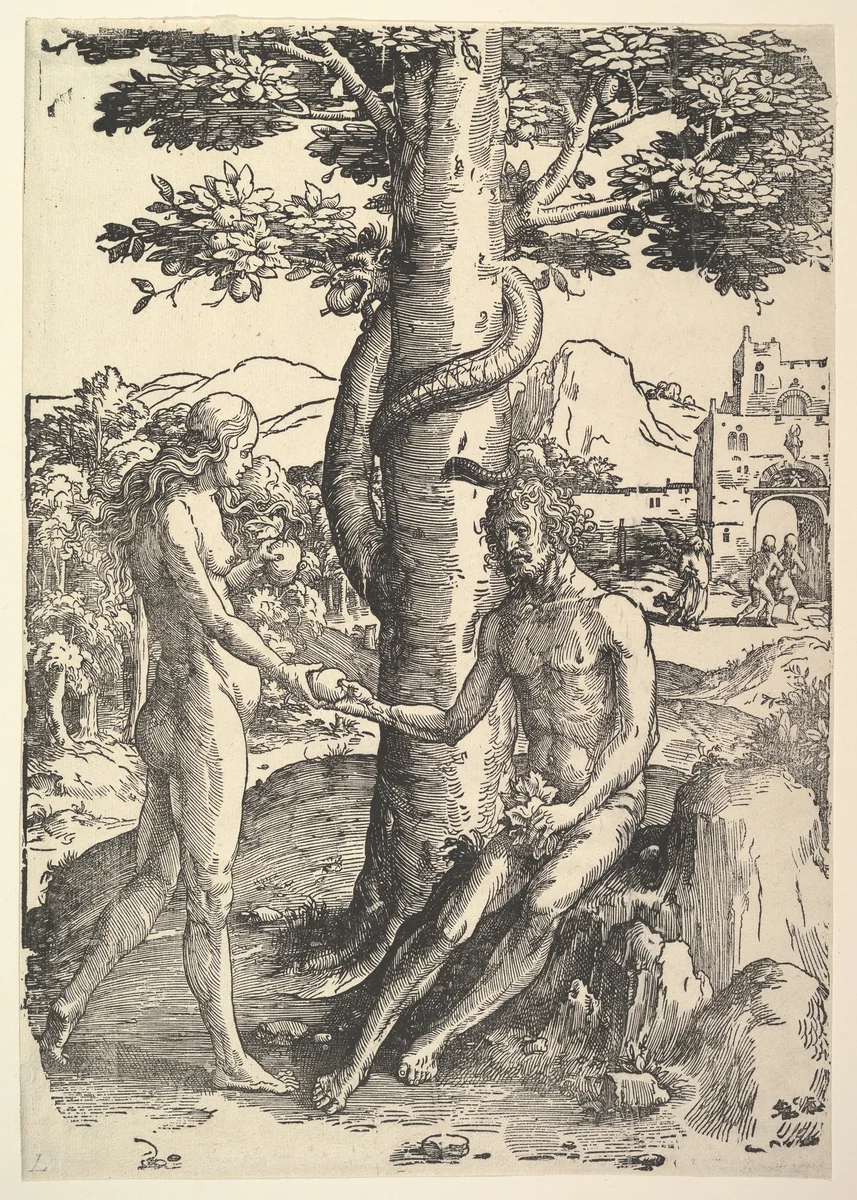 Fall of Man (Adam and Eve) by Lucas van Leyden, print, 1509-1519