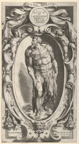 Saint John the Baptist in a decorative border, after Michelangelo's 'The Last Judgment' fresco in the Sistine Chapel by Cherubino Alberti, print, 1591