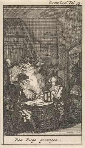Don Diego wordt gearresteerd by Caspar Luyken, print, 1699
