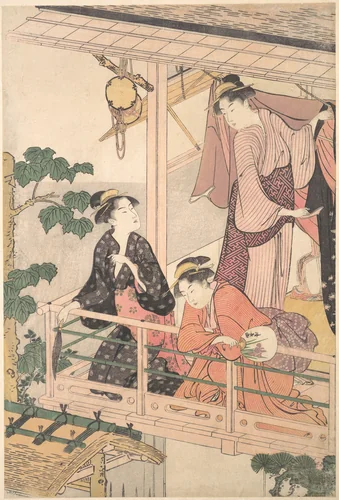 Three Women on a Balcony by Torii Kiyonaga (鳥居清長), print, 1776-1796