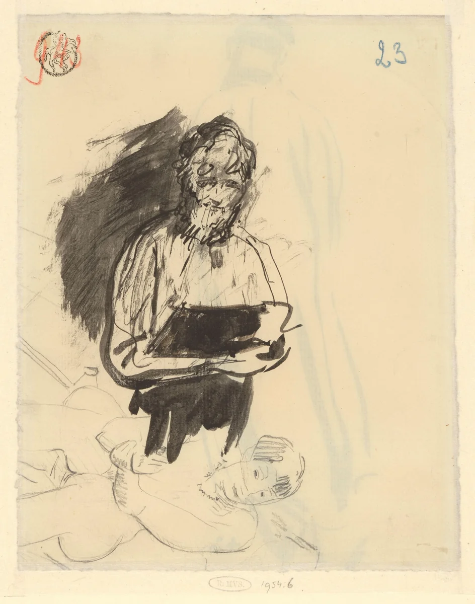 Schets van een staande figuur en een zittende vrouw by Rik Wouters, drawing, 1892-1916