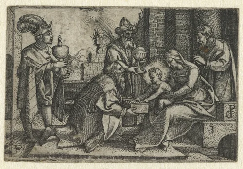 Aanbidding der koningen by Unknown, print, 1534-1535