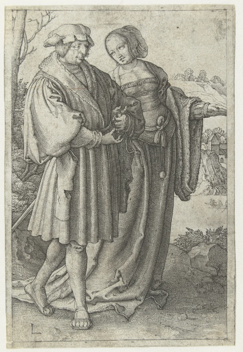 Wandelend paar by Unknown, print, 1581-1628