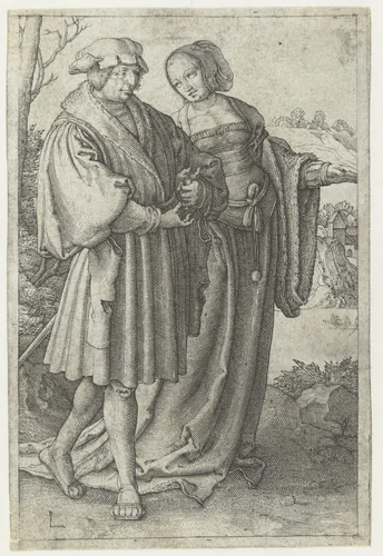 Wandelend paar by Unknown, print, 1581-1628