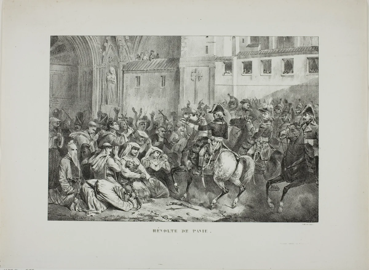 Revolt of Pavia by Denis Auguste Marie Raffet, print, 1826