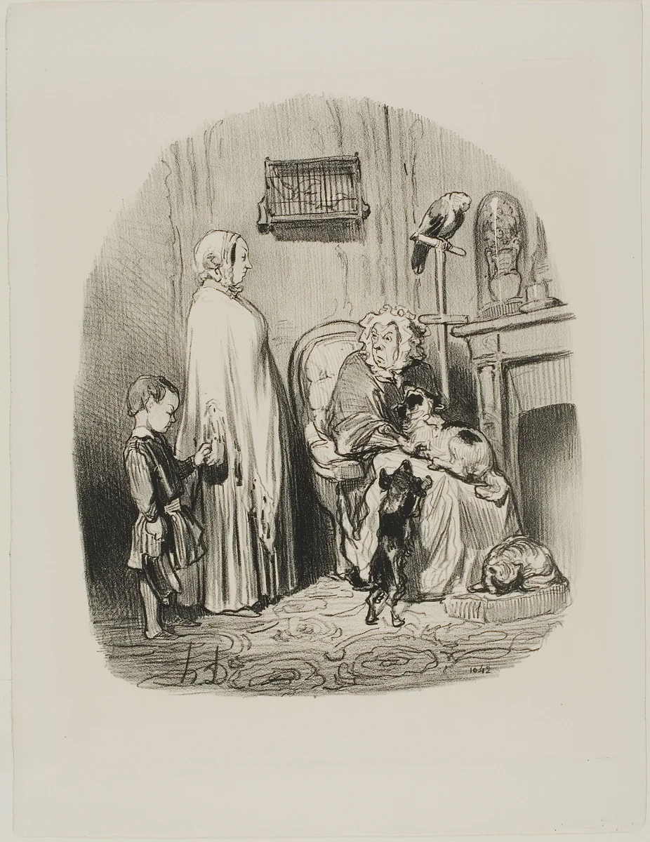 “I don't rent to people with children,” plate 14 from Locataires Et Propriétaires by Honoré-Victorin Daumier, print, 1847