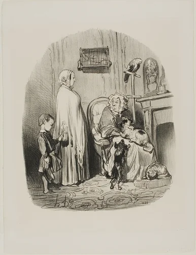 “I don't rent to people with children,” plate 14 from Locataires Et Propriétaires by Honoré-Victorin Daumier, print, 1847