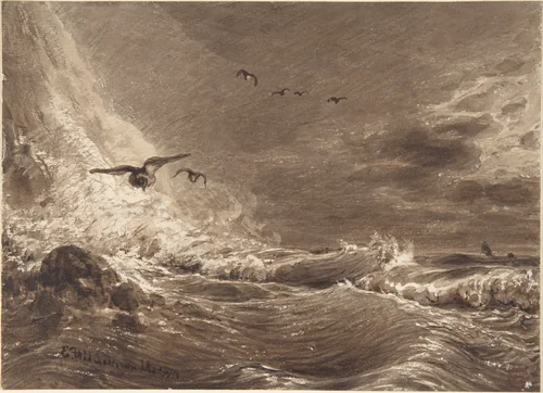 Stormy Sea by Eduard Hildebrandt, drawing, 1851
