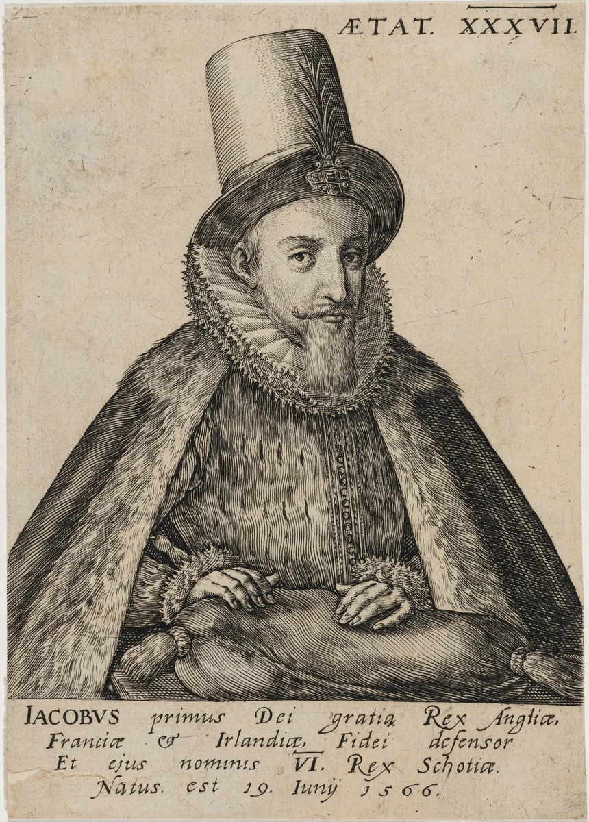 James I as James VI of Scotland by Heinrich Ullrich, print, 1541-1621