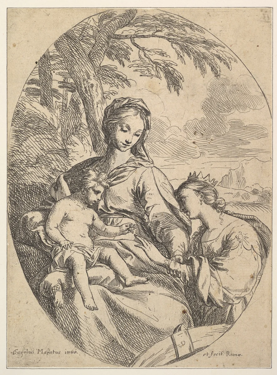 The Marriage of St. Catherine by Carlo Maratti, print, 1625-1713