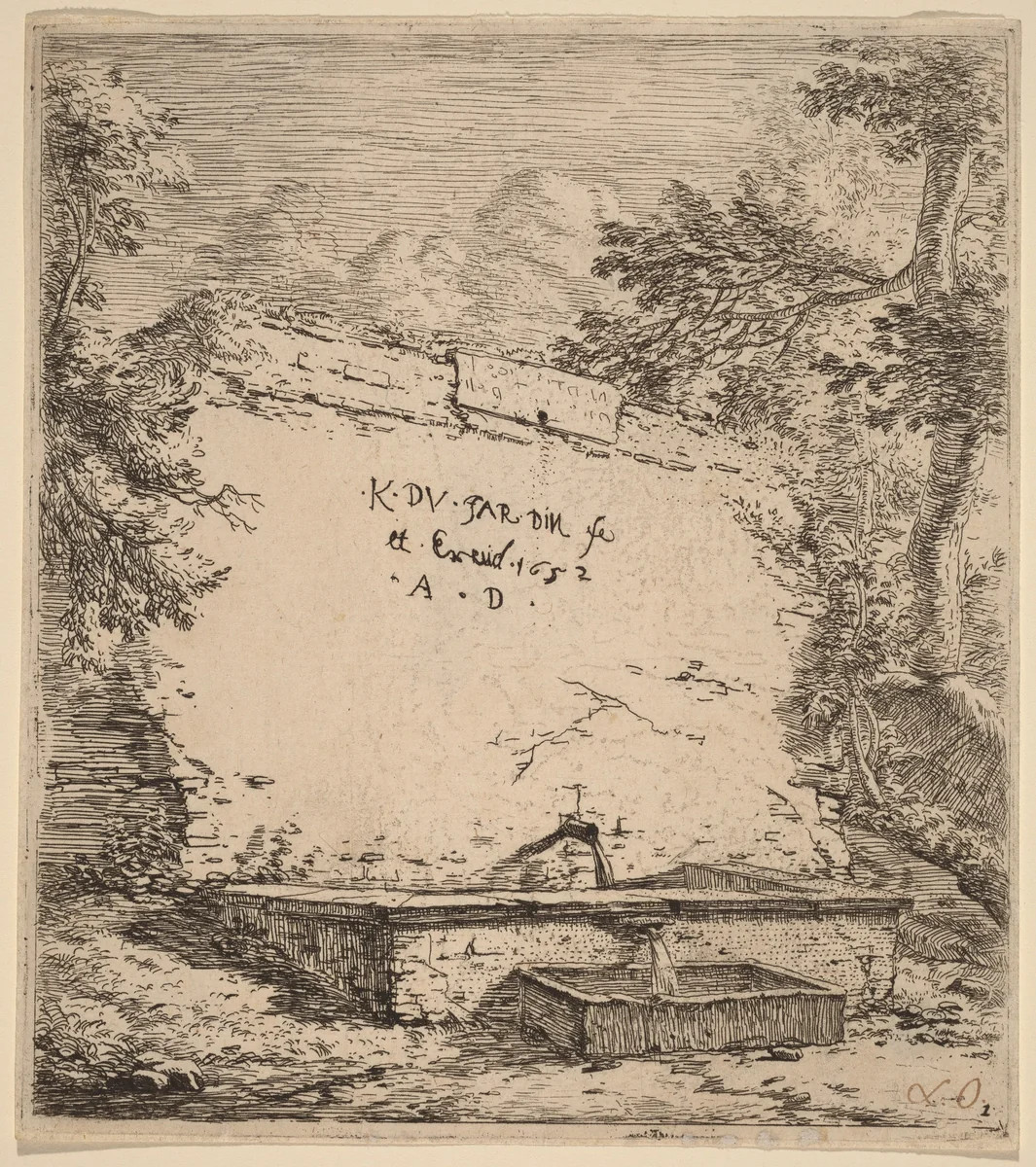 Title Page with Fountain by Karel Dujardin, print, 1652