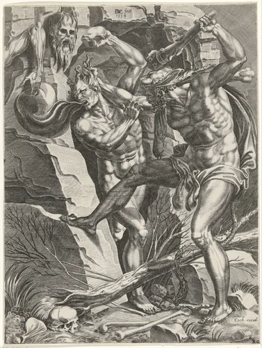 Hercules en Cacus by Unknown, print, 1554