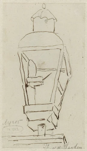Straatlantaarn by Jan van der Heyden, drawing, 1674-1679