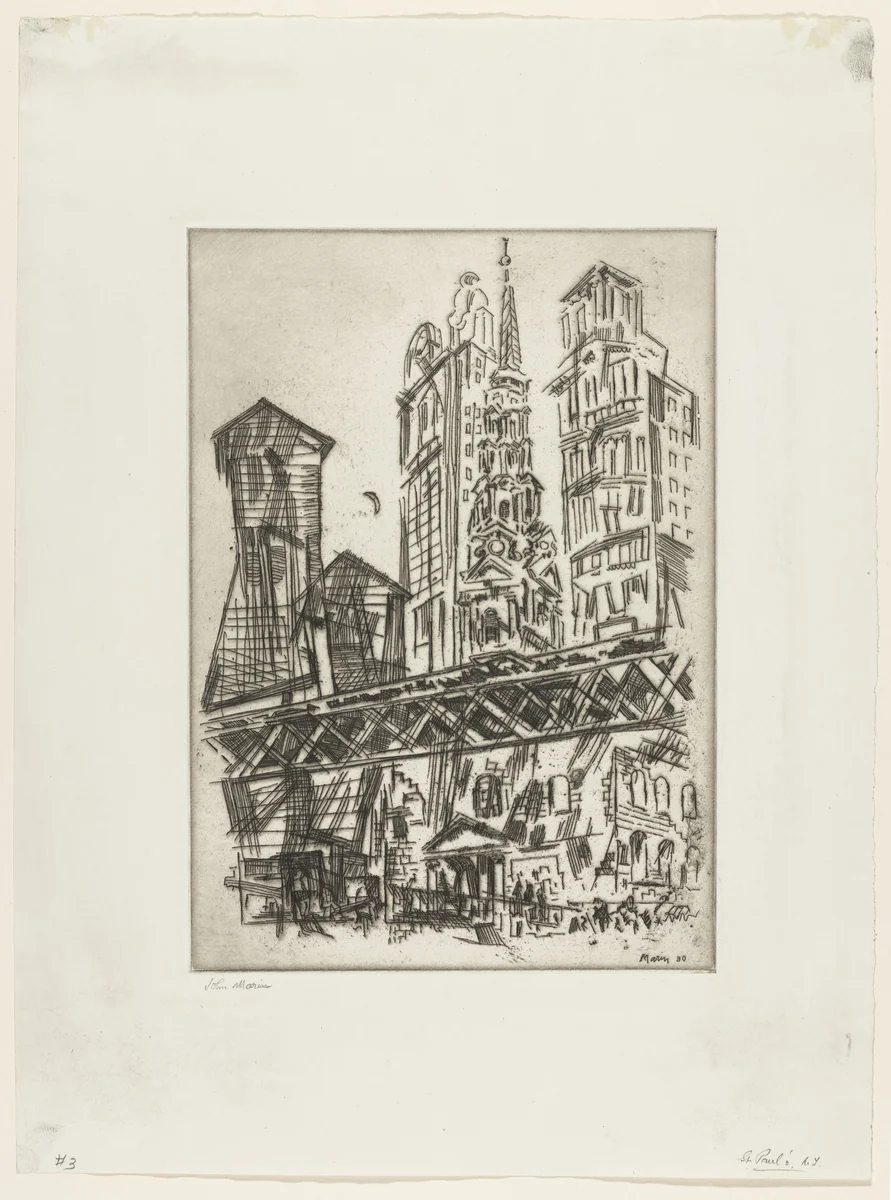St. Paul's Against the El by John Marin, print, 1930