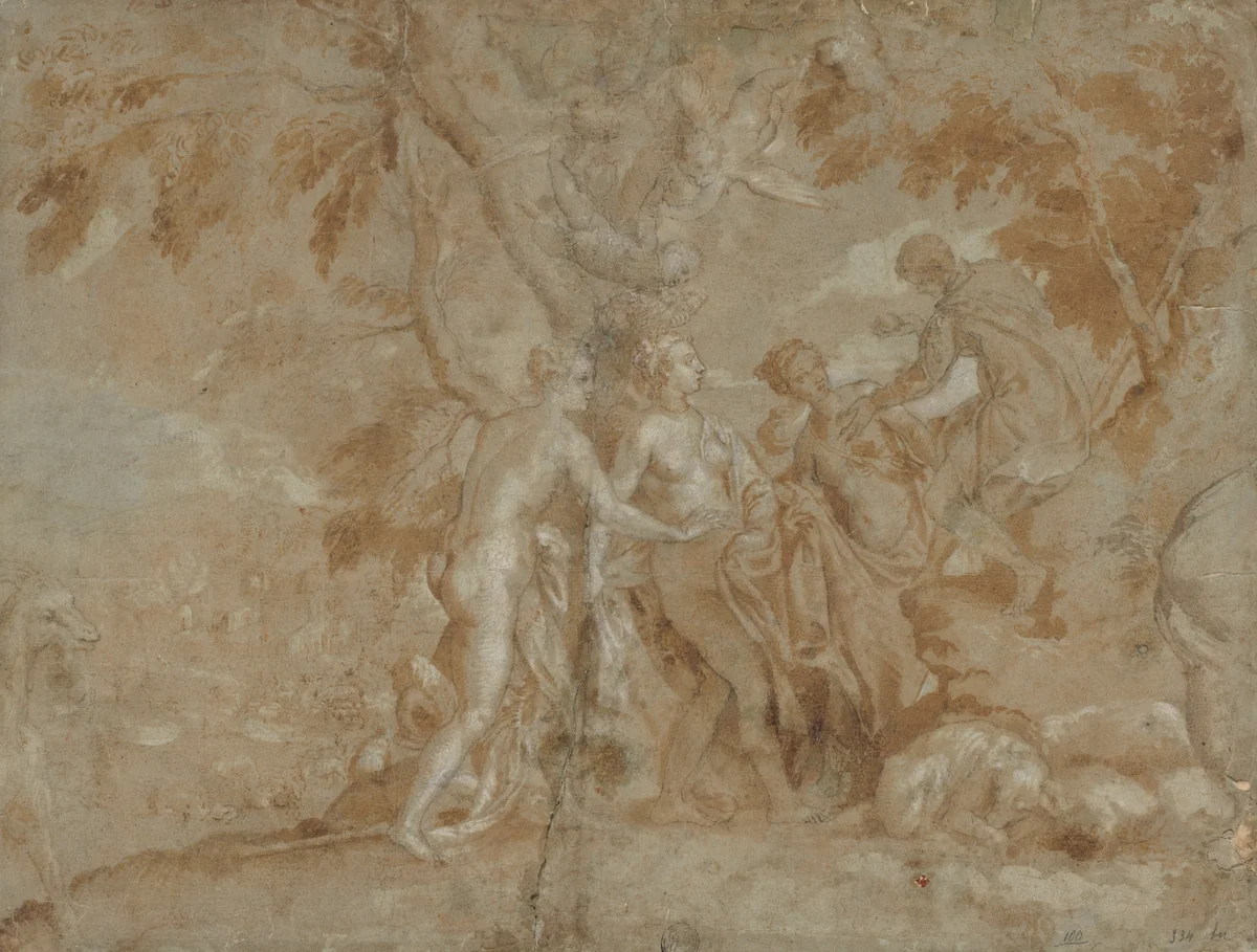 The Judgment of Paris by Carletto Caliari, drawing, 1580-1590