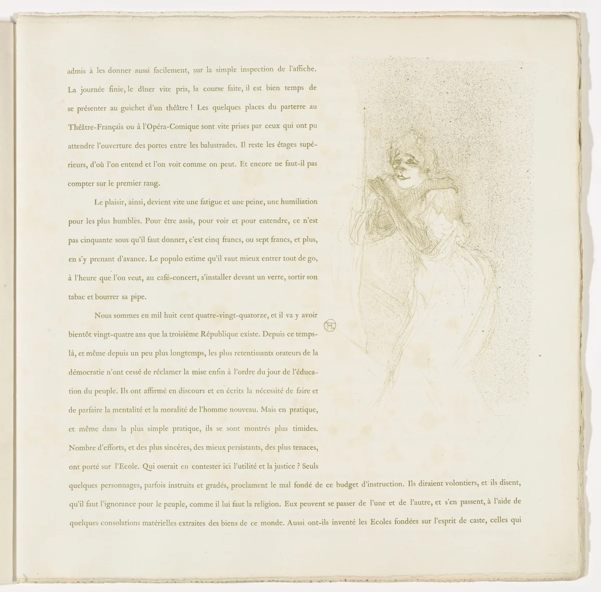 Plate 5 (in-text plate, folio 8) from Yvette Guilbert by Henri de Toulouse-Lautrec, illustrated book, 1894