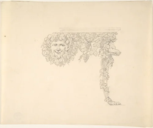 Table Design with Bacchus and Boar's head by anonymous, drawing, 1800-1900