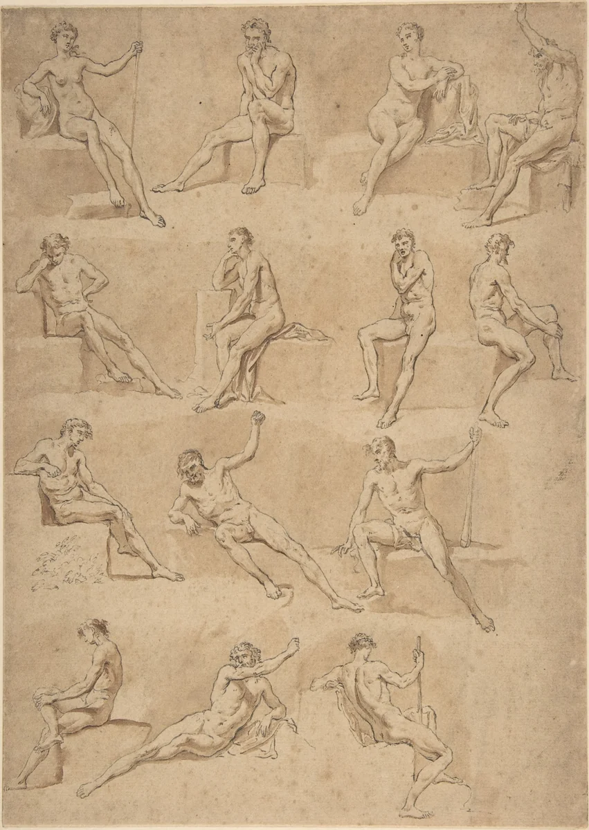Figure Studies by Hubert François Gravelot, drawing, 1710-1773