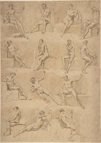 Figure Studies by Hubert François Gravelot, drawing, 1710-1773