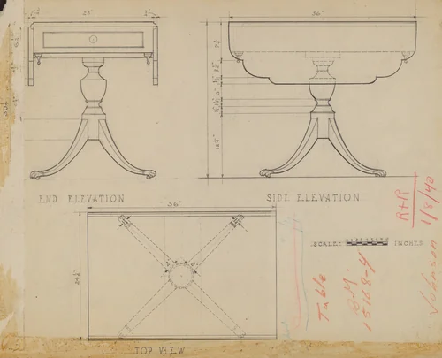 Drop Leaf, Pedestal Table by Arthur Johnson, index of american design, 1935-1942