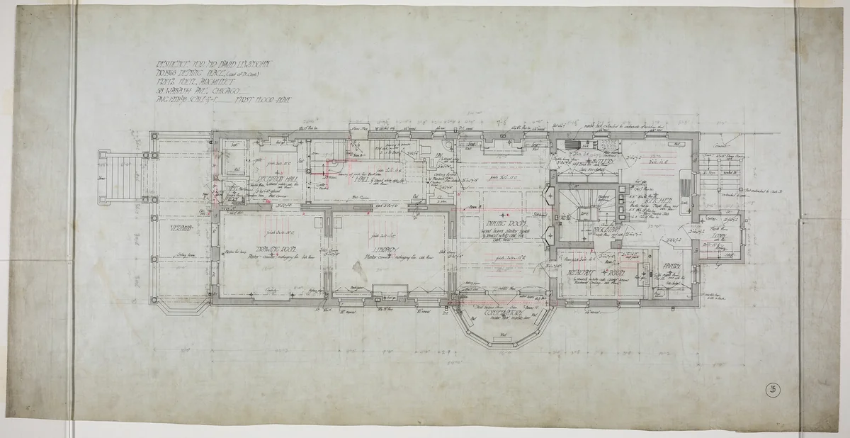 David Lewinsohn House, Chicago, Illinois, First Floor Plan by Fritz Frederick L. Foltz, drawing, 1898