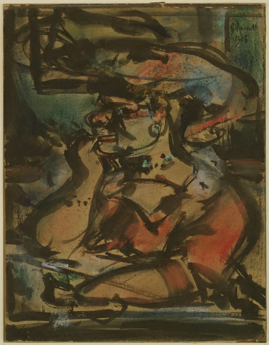 Woman at a Table (The Procuress) by Georges Rouault, drawing, 1906