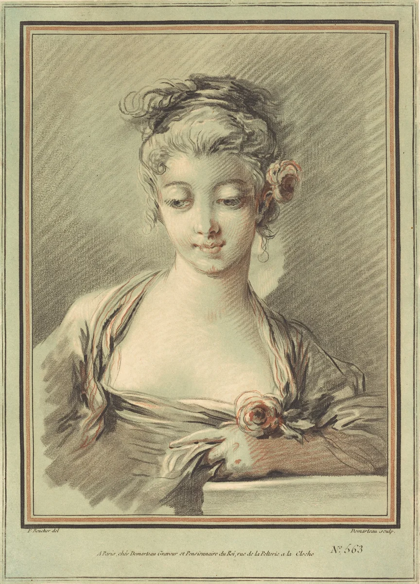 Young Woman with a Rose by Gilles Demarteau the Elder, print, 1776