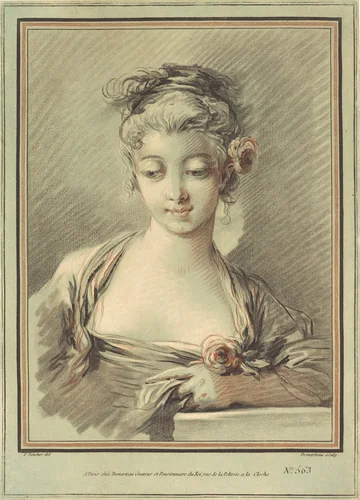 Young Woman with a Rose by Gilles Demarteau the Elder, print, 1776