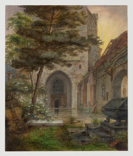 A Portal of a Church by Ernst Ferdinand Oehme, drawing, 1810-1830