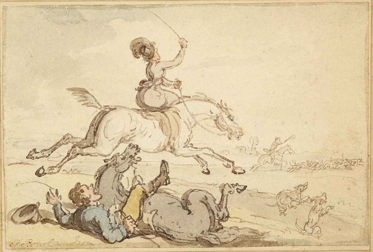 Rider Thrown at a Hunt by Thomas Rowlandson, painting, 1776-1827