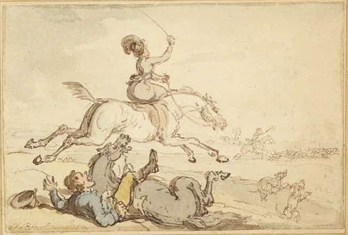 Rider Thrown at a Hunt by Thomas Rowlandson, painting, 1776-1827