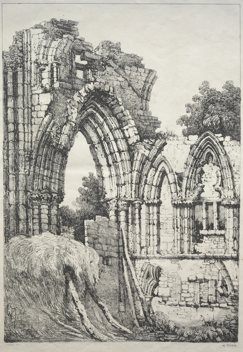 A Series of Ancient Buildings and Rural Cottages in the North of England: At York, Ruins by Samuel Prout, print, 1821