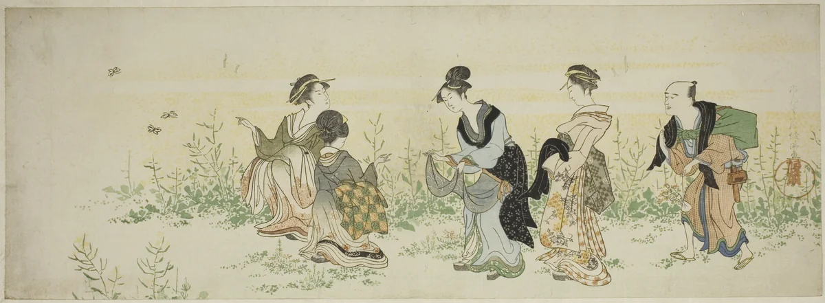 Gathering spring flowers by Kubo Shunman (窪俊満), print, 1757-1820
